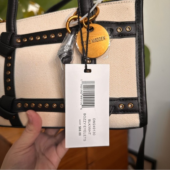 NWT Steve Madden Black and Cream Studded mini tote - Picture 3 of 10